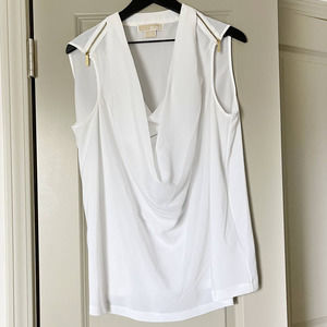*Sold -Michael Kors White Cowl Neck Blouse - 1X Plus Size Sleeveless White Shirt